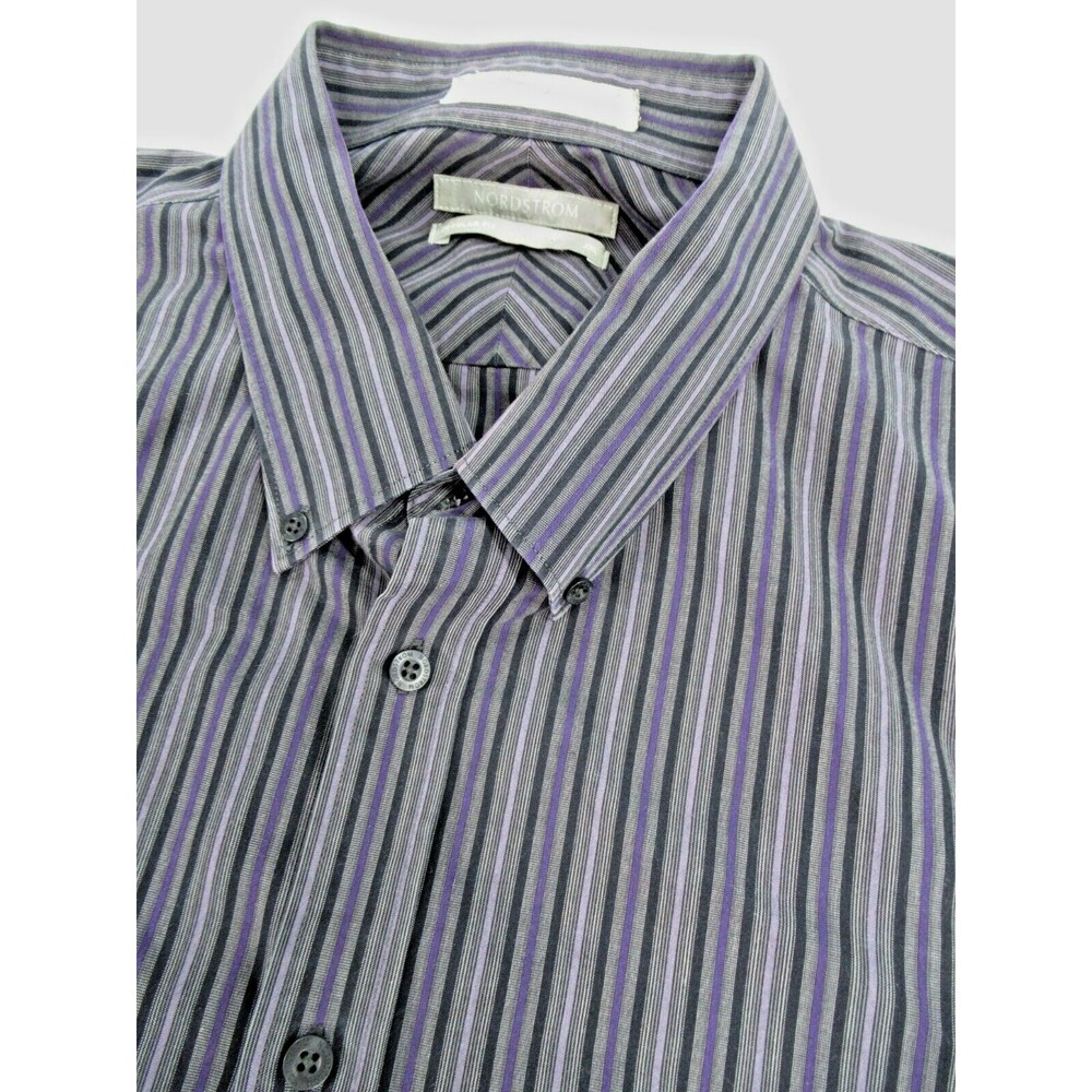 Nordstrom Men’s Sz XXL 2XL Regular Fit Smartcare Wrinkle Free Striped Purple